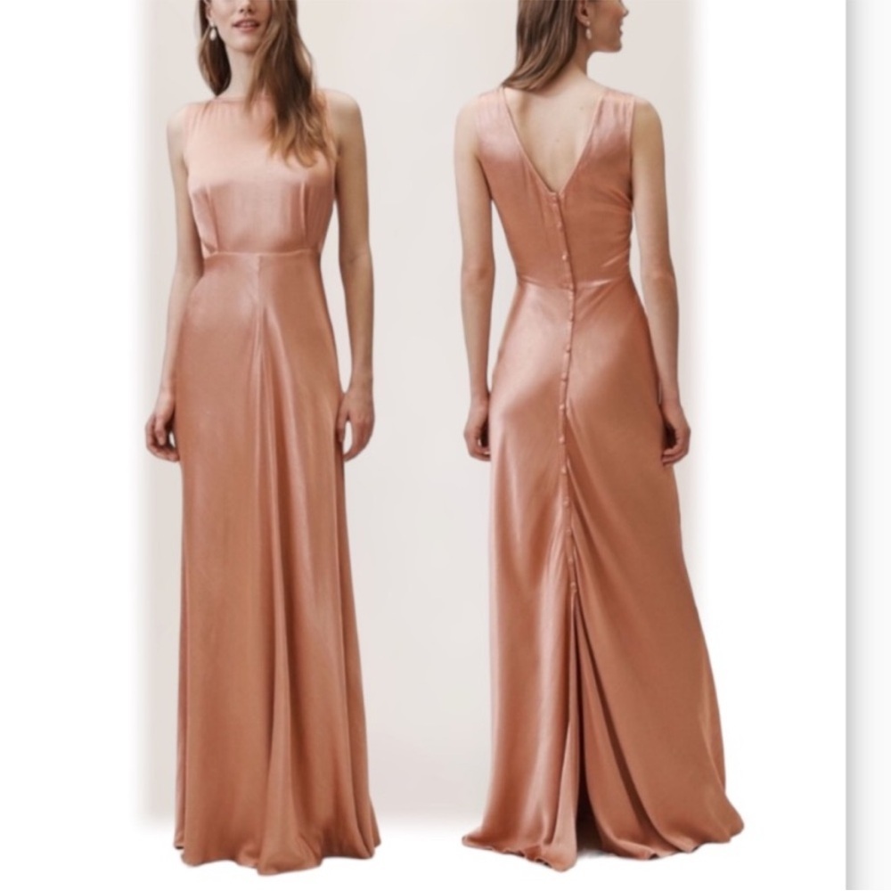 Anthropologie BHLDN x Ghost London Alexia Satin Gown in Peach Copper Size Small